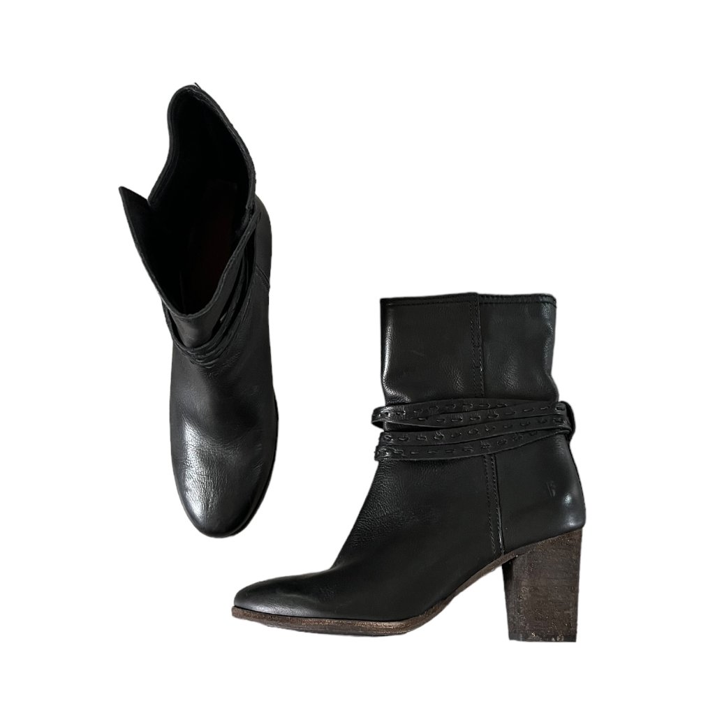 Frye Naomi Leather Pick Stitch Mid-Calf Boots Black Size 7.5